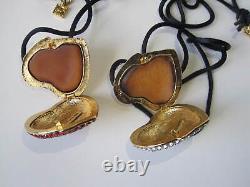 2 Estee Lauder Heart Compact Solid Perfume Vintage Beautiful Pleasures Necklace