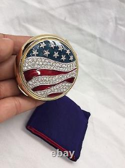 Beautiful Estee Lauder American Flag Crystal Enamel Patriotic Compact