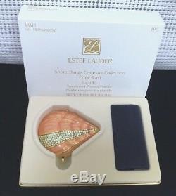 ESTEE LAUDER CORAL SHELL POWDER COMPACT with AUSTRIAN CRYSTALS in ORIG. BOX NEW