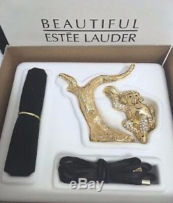 ESTEE LAUDER JEWELED CHIMP CHARMING MONKEY SOLID PERFUME COMPACT NECKLACE in BOX