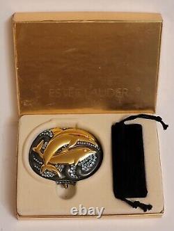 ESTEE LAUDER Lucidity Translucent Powder Compact Box Crystal Gold Dolphins RARE
