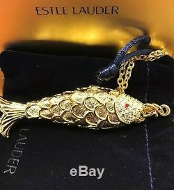 ESTEE LAUDER Modern Muse Golden Articulated Fish Solid Perfume Necklace NEW