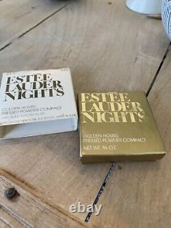 ESTEE LAUDER NIGHTS GOLDEN HOURS PRESSED COMPACT 24K GOLD ELECTROPLATE withBOX VTG