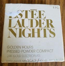ESTEE LAUDER NIGHTS GOLDEN HOURS PRESSED COMPACT 24K GOLD ELECTROPLATE withBOX VTG