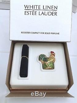 ESTEE LAUDER ROOSTER COMPACT with WHITE LINEN SOLID PERFUME in Orig. BOXES RARE
