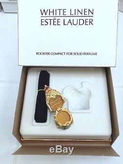 ESTEE LAUDER ROOSTER SOLID PERFUME COMPACT with WHITE LINEN in Orig. BOXES RARE