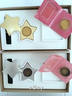 ESTEE LAUDER TWO SILVER & GOLD STARS SOLID PERFUME COMPACT in Orig. BOXES RARE