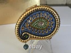 Estee Lauder BLUE PAISLEY POWDER COMPACT MIB GREEN BLUE AND CLEAR CRYSTALS