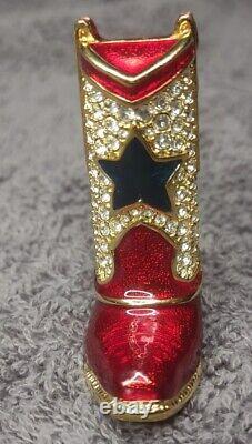 Estee Lauder Compact Solid Perfume Rhinestone Crystal Red Cowboy Boot