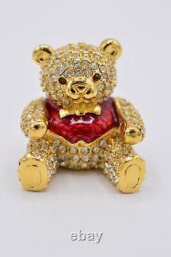 Estee Lauder EMPTY Compact Solid Perfume Rhinestone Crystal Gold Teddy Bear 1998