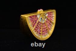 Estee Lauder EMPTY Compact Solid Perfume Rhinestone Crystal Grapefruit Slice