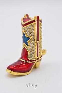 Estee Lauder EMPTY Compact Solid Perfume Rhinestone Crystal Red Cowboy Boot RARE