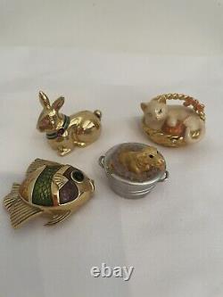 Estee Lauder Parfume Compacts Golden Rabbit, Puppy In Tub, Fish &cat In Basket