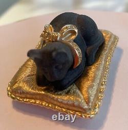 Estee Lauder Solid Perfume Compact 1993 Black Frosted Sleeping Cat
