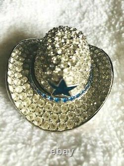 Estee Lauder Solid Perfume Compact Silver Cowboy Hat with Blue Star 1999