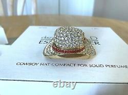 Estee Lauder Solid perfume compact MIBB DAZZLING GOLD COWBOY HAT RED STAR