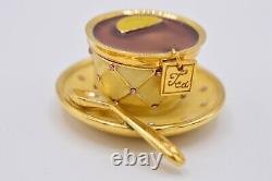 Estee Lauder Tea Cup EMPTY Compact Solid Perfume Rhinestone Crystal Pink 1998