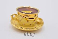 Estee Lauder Tea Cup EMPTY Compact Solid Perfume Rhinestone Crystal Pink 1998