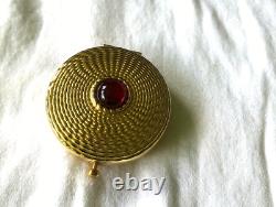 Estee Lauder gold tone pressed powder compact with brilliant red stone 2