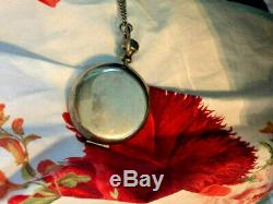 Estee lauder silver porcelain powder mini compact on chain pocket watch antique