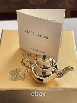 FULL Estee Lauder PLEASURES GOLD LITTLE TEAPOT Solid Perfume Compact TAG Boxed