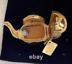 FULL Estee Lauder PLEASURES GOLD LITTLE TEAPOT Solid Perfume Compact TAG Boxed