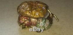 Jay Strongwater Estee Lauder Perfume Compact Mushroom Snail Figurine Enamel Box