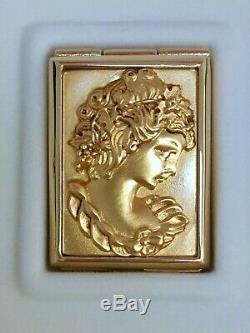 NIBB ESTEE LAUDER REPOUSSE GOLD PLATED CAMEO SOLID PERFUME COMPACT with YOUTH-DEW