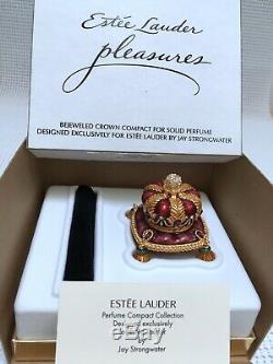 NIB ESTEE LAUDER JAY STRONGWATER CROWN SOLID PERFUME COMPACT in Orig. BOXES