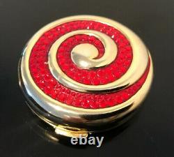 RED SWIRLS Estee Lauder Lucidity Powder Compact Blue Cabochon Full