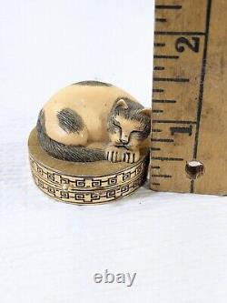 Vintage Estee Lauder Sleeping Cat Cinnabar Solid Perfume Compact Ivory Series