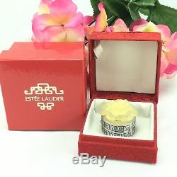 Vintage Estee Lauder Solid Perfume Compact White Christmas Camellia Flower Full