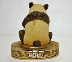 Vtg Estee Lauder Cinnabar Solid Perfume Compact Ivory Series Imperial Panda