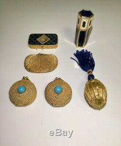 6 Ea Vintage Set Estee Lauder Faux Turquoise Youth Dew Solide Parfum Compact