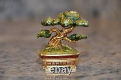 Boîte compacte de parfum en cristal Jay Strongwater Estee Lauder Chinoiserie Bonsai Tree