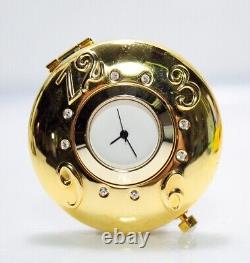 Montre de poche en or ton rhinestone rond compact de poudre ESTEE LAUDER RARE Nouveau