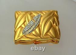 Vintage Estee Lauder Lucidity Poudre Compact Swarovski Crystal Matte Gold Lotus