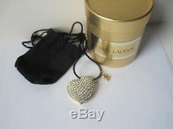 Vtg. Collier Pendentif Coeur Étincelant Full Estee Lauder Compact Parfum Solide