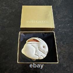 Vtg Estee Lauder Rabbit Compact Poudre Puff Mirror Crème Émail Bunny En Boîte